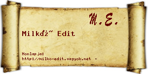 Milkó Edit névjegykártya